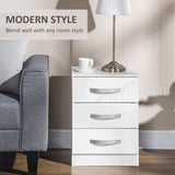 Modern Nightstand Set of 2, Bedside Tables with 3 High Gloss Drawers for Bedroom