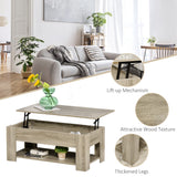Table basse relevable avec compartiment de rangement dissimulé et étagère ouverte