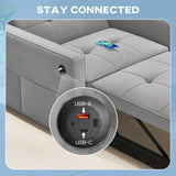 Convertible Chair Bed, Adjustable Backrest, Small Velvet Futon Sofa Bed