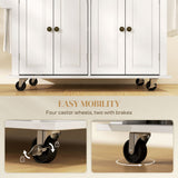 Kitchen Island with Storage, Rolling Trolley Cart with Rubber Wood Top, Spice Rack