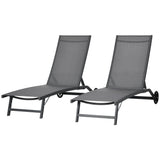 Outdoor Lounge Chair Set of 2, Tanning Chair with Wheels, Breathable Mesh for Patio