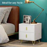 Bedside Table, Modern Nightstand with 2 Drawers, Side End Table with Metal Legs for Living Room