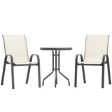 3 Pieces Bistro Set, Small Patio Furniture Set with Stackable Mesh Chairs, Glass Table for Garden