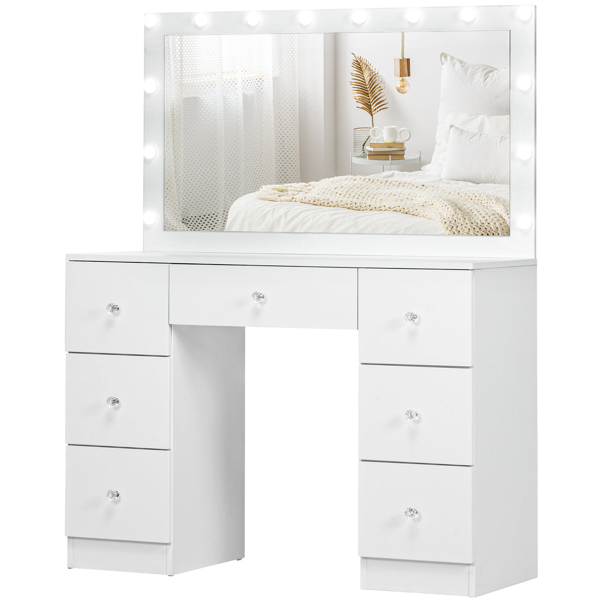 Makeup Vanity Table, Modern Makeup Table with 7 Drawers and 10 LED Lights