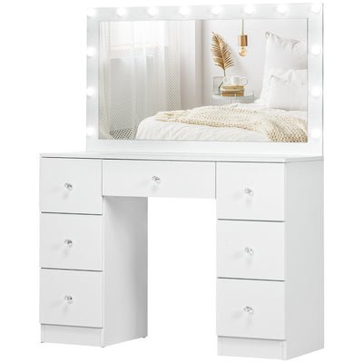Makeup Vanity Table, Modern Makeup Table with 7 Drawers and 10 LED Lights