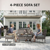 Ensemble de mobilier de patio 4 pièces avec causeuse, deux fauteuils et table à café