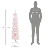 5ft Snow-Flocked Artificial Christmas Tree, Slim Pencil Xmas Tree with 301 Realistic Branches, Metal Base