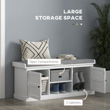 Shoe Storage Bench with Cushioned Seat, Entryway Bench Seat with 2 Cabinets and Adjustable Shelf for Hallway