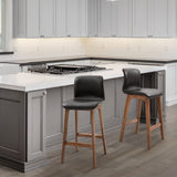 Modern Bar Stools Set of 2, Counter Height Bar Chair with PU Leather Wooden Frame Padding Seats for Dining Room Home Bar