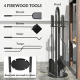 Ensemble d'accessoires de foyer, 5 pièces avec brosse et support