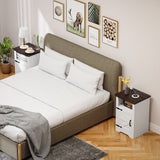 Set of 2 Side Tables, Night Stands with Charging Outlets