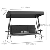 3-Seat Outdoor Porch Swing Patio Swing with Adjustable Canopy, Side Tray