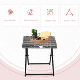 Rattan Coffee Table Folding Patio Outdoor Side Table Wicker for Balcony, 15.75