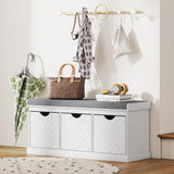 Banc de rangement à chaussures, banc d'entrée style lin avec 3 tiroirs amovibles et coussin de siège rembourré pour couloir