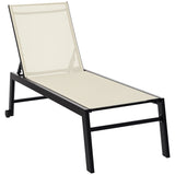Outdoor Lounge Chair, Patio Lounger with 5-Position Reclining Backrest and 2 Wheels for Poolside