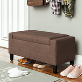 Storage Ottoman Bench, Linen Upholstered Bench with Tufted Design