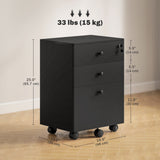 Petit Classeur 3 Tiroirs avec Serrure, Classeur de Rangement de Bureau Vertical avec Roulettes pour Bureau à Domicile