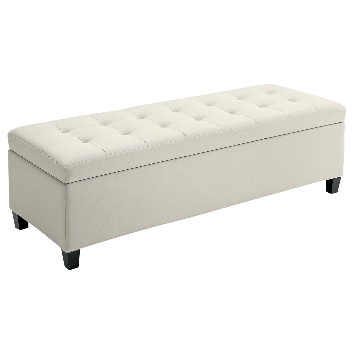 Banc d'entrée rectangulaire, rembourré en tissu de lin capitonné, pieds en bois, banc de rangement et pouf