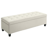 Banc d'entrée rectangulaire, rembourré en tissu de lin capitonné, pieds en bois, banc de rangement et pouf