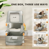 Bac à litière pour chats XL 80L en acier inoxydable pour gros chats avec couvercle rabattable, tiroir coulissant, haut rebord