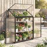Polycarbonate Greenhouse with 2-Tier Shelves Gardening Green House for Patio Garden