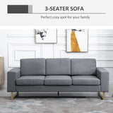 3 Seater Sofa, Linen Upholstered Cozy Padded Couch with Steel Leg