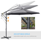 Parasol patio suspendu 10 pieds avec base, parasol jardin avec manivelle