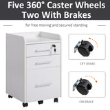3 Drawer File Cabinet with Lock and Edged Top, Lockable Filing Cabinet on Wheels for Letter and A4 Size