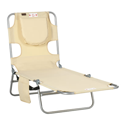 Folding Outdoor Lounge Chair, 5-Level Tanning Chair with Face Hole
