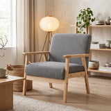 Minimalistic Accent Chairs Wood Frame w/ Thick Linen Cushions Wide Seat Armchair for Bedroom Office