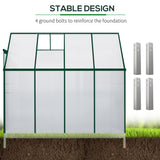 Walk-In Garden Greenhouse Aluminum Polycarbonate with Roof Vent for Plants Herbs Vegetables 8' x 4' x 7' Silver