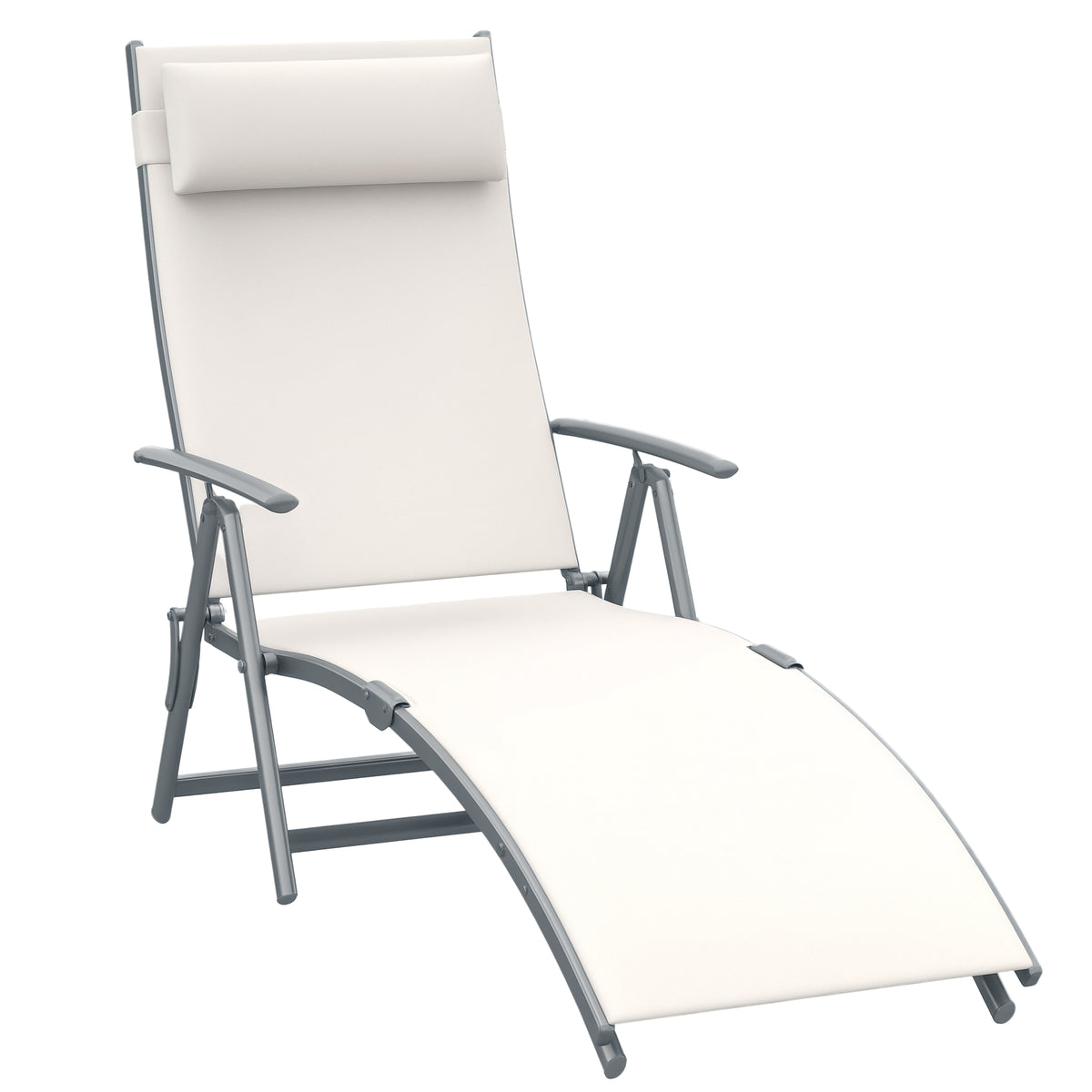 Outdoor Folding Chaise Lounge Chair Steel Portable Recliner with 7 Adjustable Backrest Positions