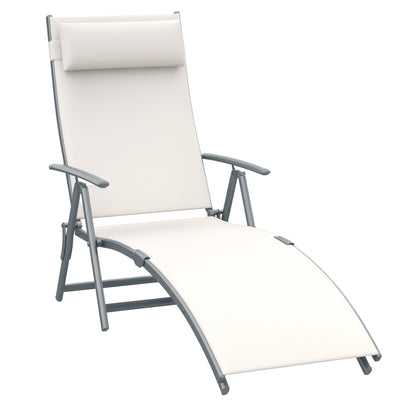 Outdoor Folding Chaise Lounge Chair Steel Portable Recliner with 7 Adjustable Backrest Positions