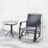 3 Piece Patio Glider Set Outdoor Gliders with Breathable Mesh Seat, Glass Top Table for Garden