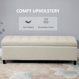 Banc d'entrée rectangulaire, rembourré en tissu de lin capitonné, pieds en bois, banc de rangement et pouf