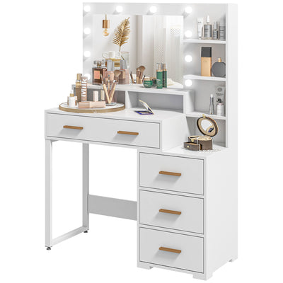 Illuminated Dresssing Table, Drawer and Storage Shelves for Bedroom