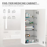 Armoire à pharmacie murale, armoire de salle de bain verrouillable à 5 niveaux avec 2 clés et étagères réglables