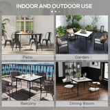 Outdoor Dining Table for 4, Square Patio Dining Table with Marble Effect Tempered Glass Top and Steel Frame