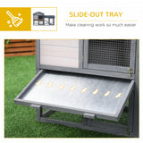 Wood Rabbit Hutch Backyard Bunny Cage Small Animal House Asphalt Roof w/ Ramp and Outdoor Run Dark