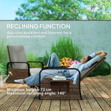 Fauteuil extérieur en rotin, chaise longue avec dossier ajustable, repose-pieds et plateau latéral