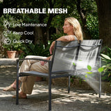 Outdoor Garden Bench, 44 in Metal Patio Garden Park Bench with Breathable Mesh Fabric, 528 lb Load Capacity