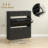 Narrow Shoe Storage Cabinet with Wave-like Panels and Adjustable Shelves for 12 Pairs of Shoes