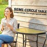 Outdoor Bistro Set, 3 Piece Patio Furniture Set with Folding Chairs, Semi-Circle Glass Top Table