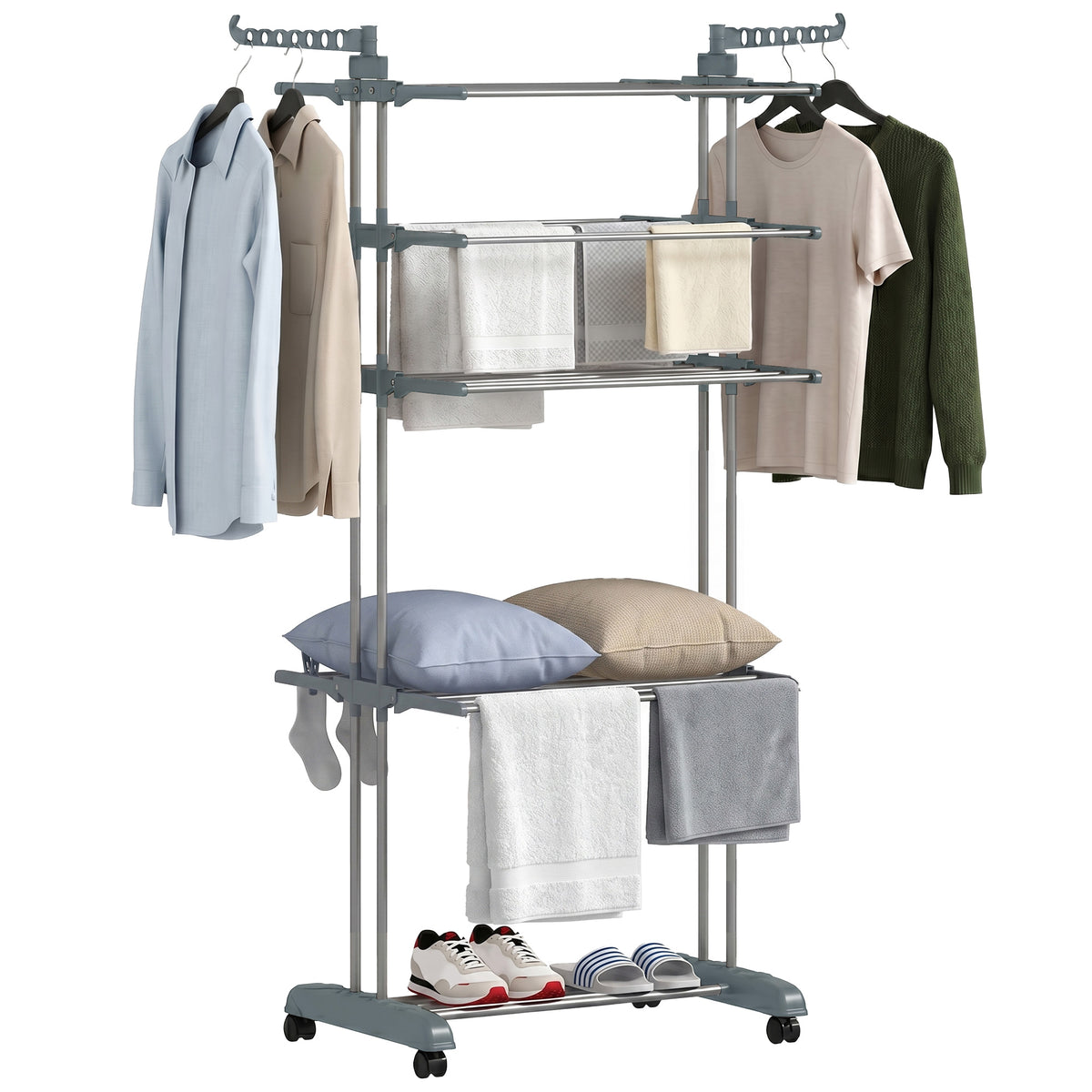 5-Tier Clothes Drying Rack, Foldable Laundry Drying Rack with Wheels
