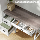 Computer Desk with 3 Drawers, Farmhouse Home Office Desk with File Drawer and Wood Grain Top for Small Spaces