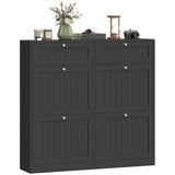Shoe Cabinet with 2 Large Flip Drawers, Farmhouse Narrow Shoe Storage Cabinet with 2 Top Compartments