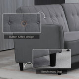 Convertible Bed with Couch, Button Tufted Fabric Sofa Bed with Adjustable Back for Living Room