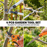 4 Pcs Pruning Shears Set with Hedge Shears, Garden Secateurs and Folding Hand Saw with Aluminum Handle