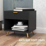 Nightstand with Fluted Panel, Bedside Table with Drawer and Open Compartment