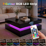 LED Coffee Table with Storage, 2-Tier Modern Center Table with Open Shelf and Remote for Living Room